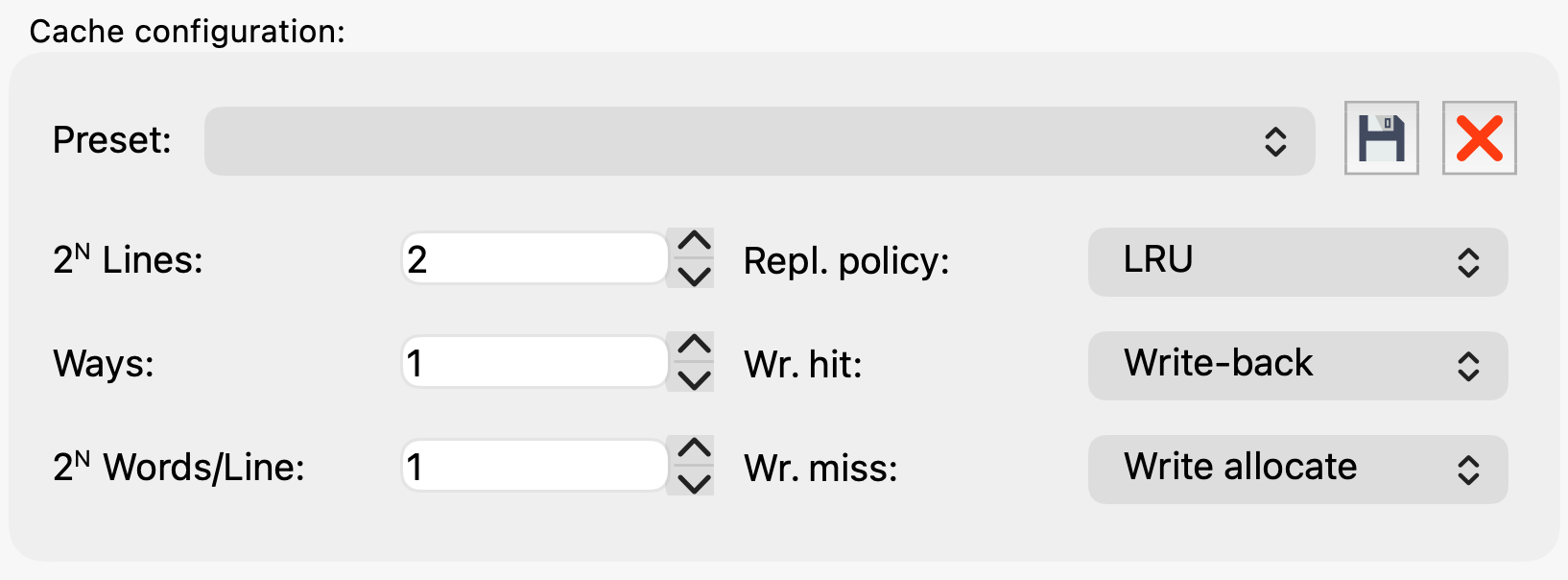 Ripes cache configuration